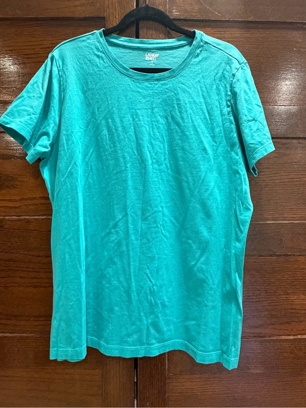 Lands' End XL ladies Crew Neck T-Shirt top Aqua blue 100% cotton natural fibers